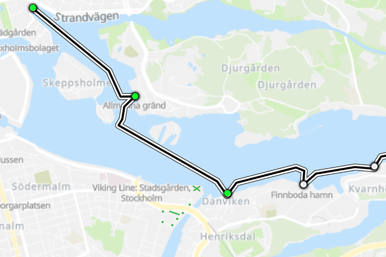 Karta SL pendelbåt Linje 80