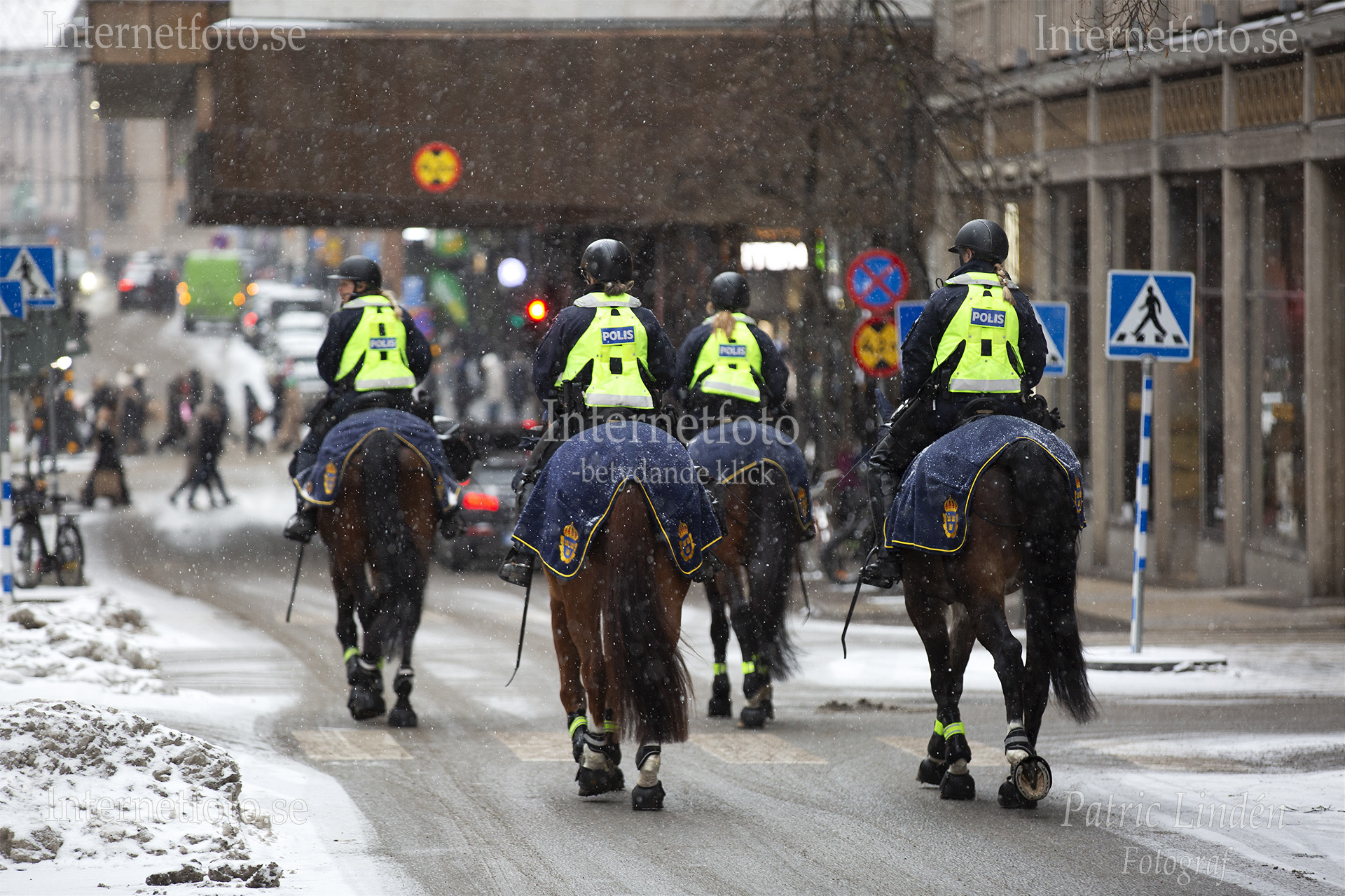 Patrullerande polishästar Regeringsgatan